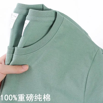 100% Cotton Unisex T-Shirt – Solid Color O-Neck Short Sleeve Tee, Korean Loose Fit (M–4XL)