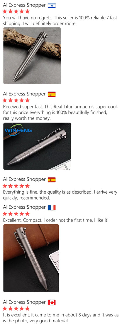 Titanium Tactical Ballpoint Pen – Bolt Action Business Pen with Glass Breaker, Self-Defense Survival EDC Tool