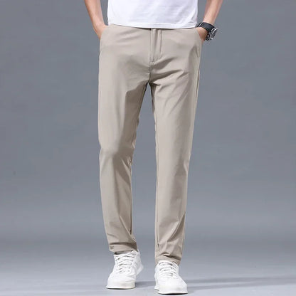 Men's Summer Lightweight Stretch Suit Pants – Slim Fit Korean Style Business Casual Trousers with Elastic Waist