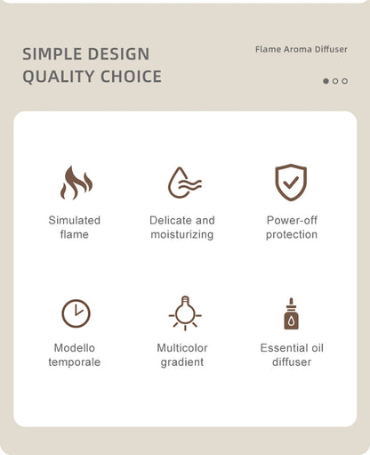 Mini Aroma Diffuser & Flame Air Humidifier with 7 Colorful LED Lights, Essential Oil Aromatherapy, and Timer for Home, Bedroom, and Office