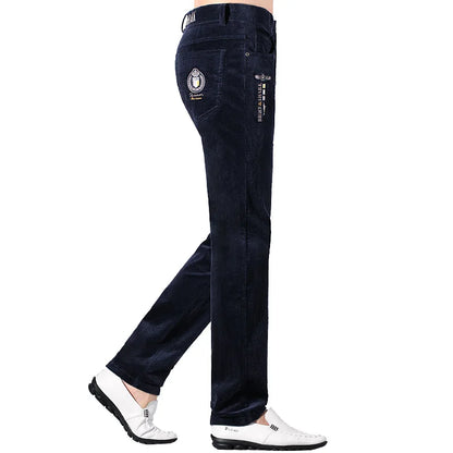 Men’s New Winter Stretch Corduroy Pants by Bruce & Shark – Thickened Cotton Casual Trousers, Loose Fit, Mid-Rise, Fashionable, Available up to Size 40