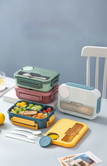 1300ML 4-Compartment Bento Lunch Box with Cutlery – Microwave & Dishwasher Safe, Leakproof Food Container for School, Work & Adults