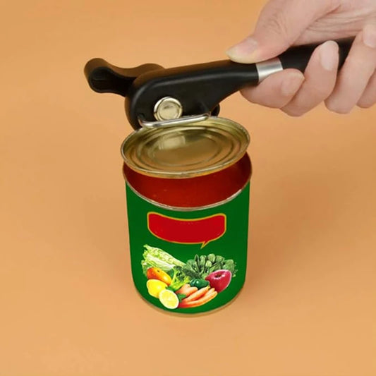 1 Piece Handheld Safe-Cut Can Opener Black Food-Grade Stainless Steel Kitchen Tool