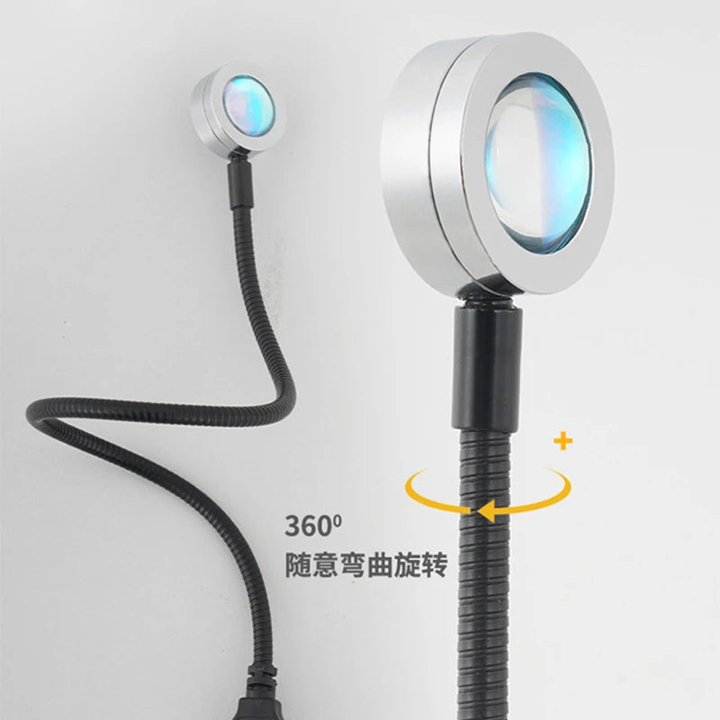 USB Sunset Projection Lamp with Rainbow Effect – Atmospheric Night Light for Photography, Selfies, Coffee Shops, Live Streaming, and Wall Decoration