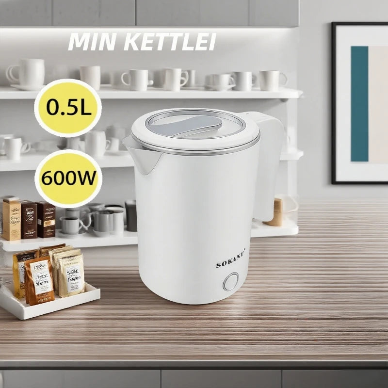 Compact 500ML Stainless Steel Electric Travel Kettle – Portable Water Boiler for Tea, Coffee, Home, Hotel &amp; Camping Use