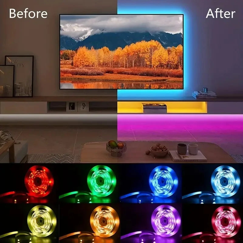 24V Music Sync RGB LED Strip Lights – 10m to 40m Flexible Light Strips for Bedroom, Room Decor, and TV Backlighting