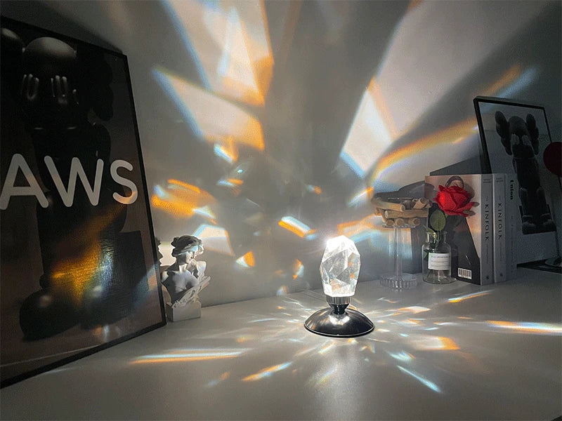 Luxury Crystal Diamond Night Lamp – USB Rechargeable with Remote Control, Romantic LED Projector for Bedside &amp; Home Décor
