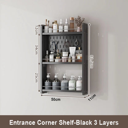 Wall-Mounted Bathroom Corner Shelf – Perforated Organizer Rack for Shampoo, Toothbrush, and Toiletries