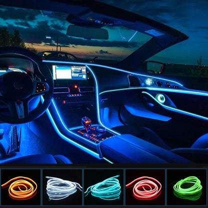 1/3/5M Flexible EL Wire Neon LED Strip for Car Interior Decoration – USB Powered DIY Ambient &amp; Party Lighting