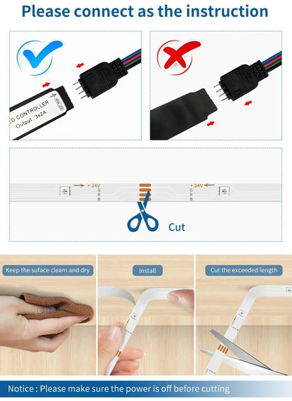 24V RGB USB LED Strip Light with 24-Key IR Remote – Flexible SMD3535 Light Strip for TV Backlighting &amp; Room Decoration