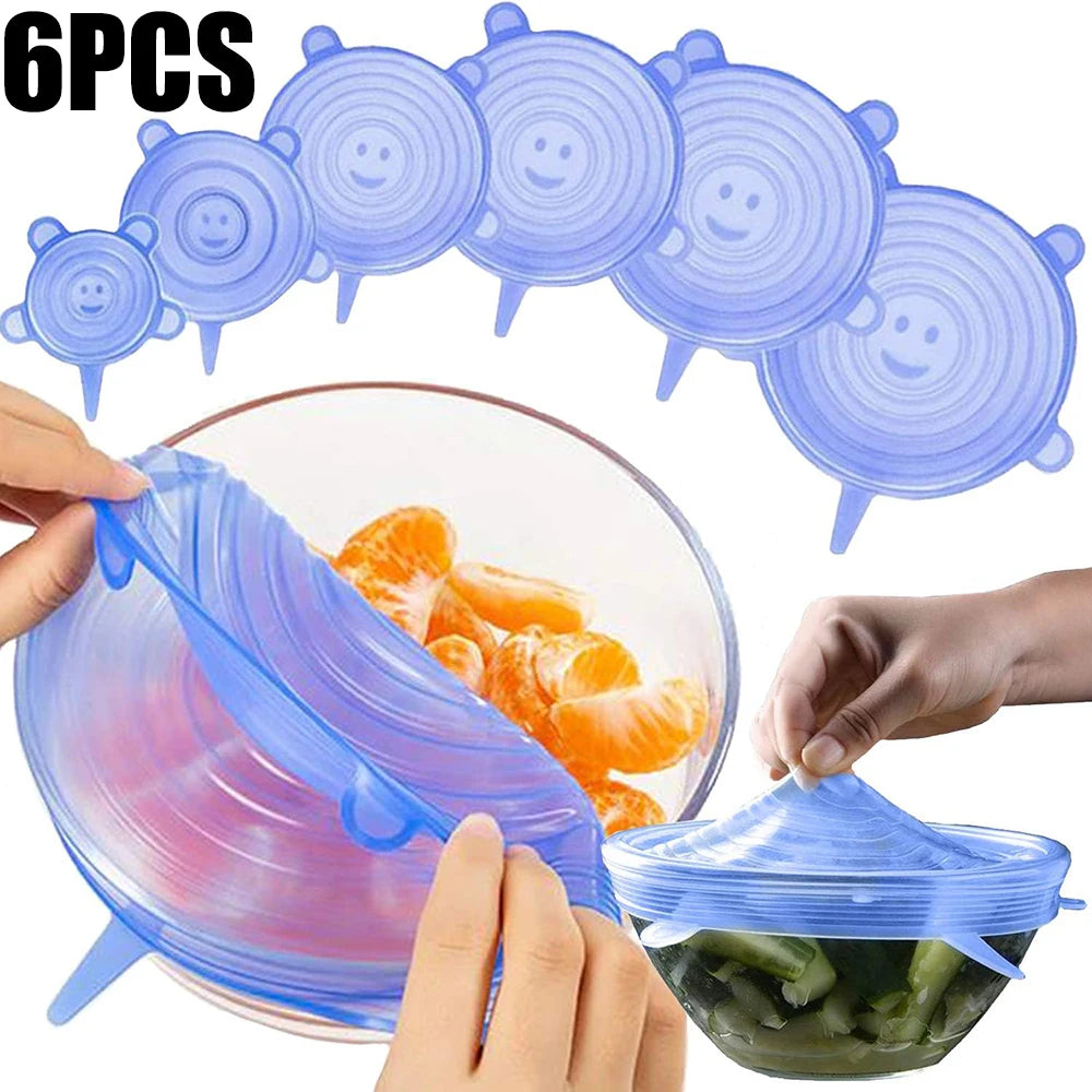 6-Piece Reusable Silicone Food Covers – Airtight, Stretchable Round Lids for Bowls and Dishes, Food-Grade Kitchen Storage Solution