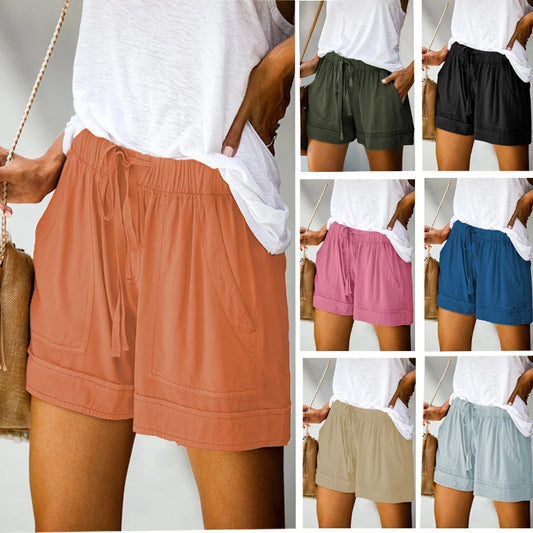2023 Summer Women's High-Waisted Casual Shorts – European &amp; American Style Lace-Up Loose Fit Twill Wide-Leg Pants &nbsp;
