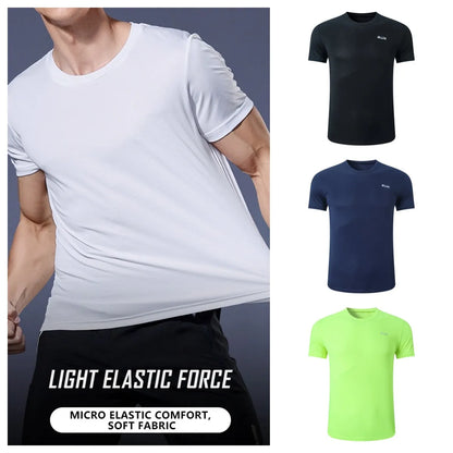 Men’s Summer Ice Silk Quick-Dry T-Shirt – Breathable High-Stretch Gym &amp; Running Top
