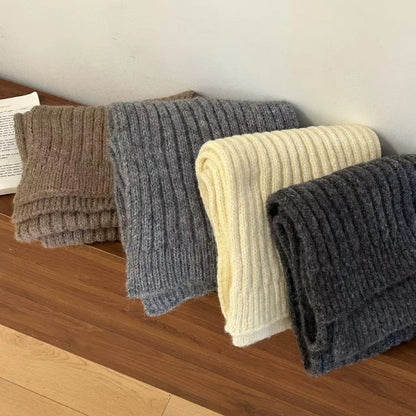 High-End Korean Style Thick Knit Scarf for Women – Warm Woolen Solid Color Winter & Autumn Wrap