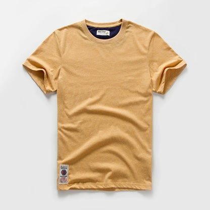 New Men's Cotton Solid Color Short Sleeve T-Shirt – Multi Pure Colors, Fancy Yarn Fabric in Wine, White, and Blue