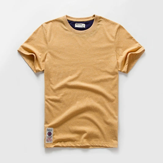 New Men's Cotton Solid Color Short Sleeve T-Shirt – Multi Pure Colors, Fancy Yarn Fabric in Wine, White, and Blue