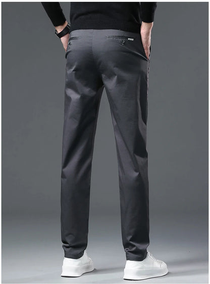 Men’s Classic Straight-Leg Cotton Trousers – 98% Cotton, Breathable Business Casual Pants with Elastic Comfort – Ideal for Spring &amp; Summer