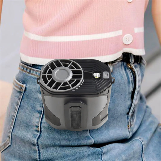 Portable Waist Clip Fan with Adjustable Speeds & LED Light – Hands-Free Cooling for Outdoor Activities