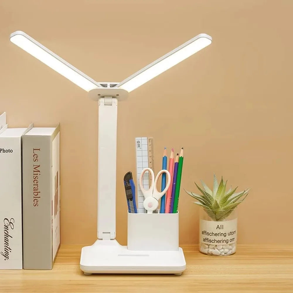 Foldable LED Table Lamp with Touch Dimming, USB Charging, Clock, Temperature Display &amp; Night Light – Ideal for Study &amp; Reading