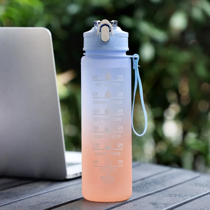 Time-Marked Sports Water Bottle with Straw and Leak-Proof Flip Lock – Portable Hydration Bottle for Outdoor Activities