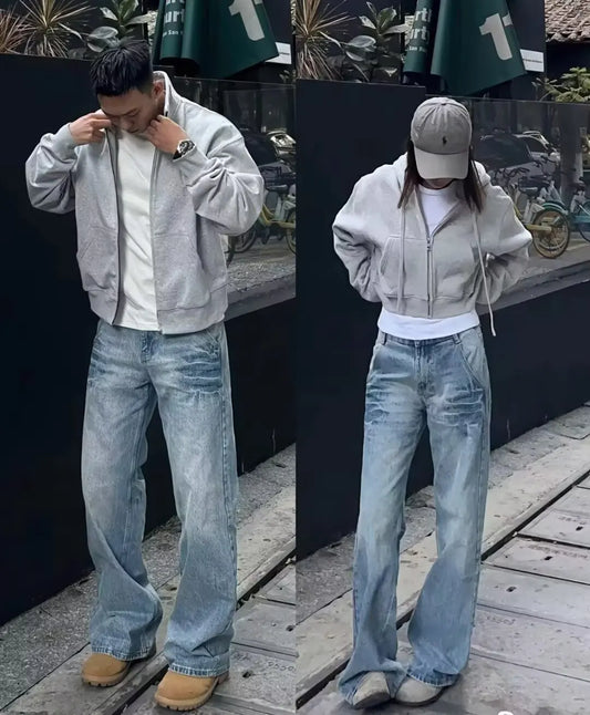 Unisex Retro Washed Straight-Leg Jeans – Summer High Street Style | Casual American Fashion Vibe