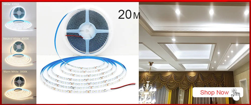 5M Flexible 2835 LED Strip Light, 240 LEDs/m, DC12V/24V – High Brightness, Cuttable Tape Light in Red, Green, Blue