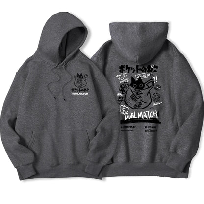 Y2K Harajuku Kawaii Cat Couple Print Hoodie – Unisex Oversized Fleece Pullover for Autumn, Warm Hip Hop Style Sweatshirt