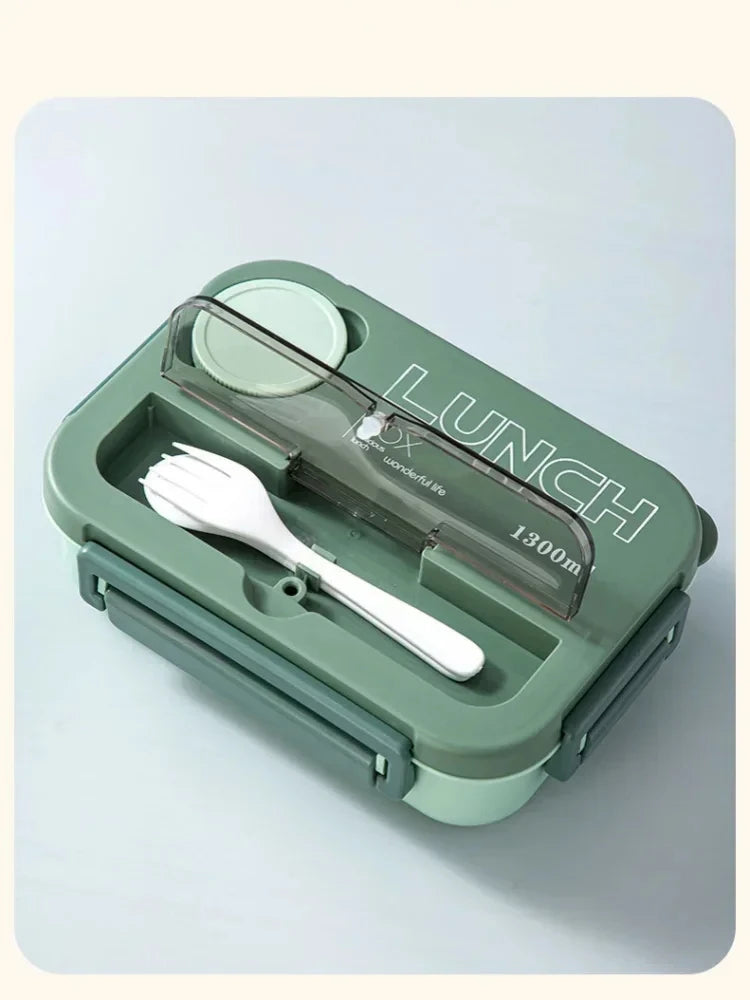 1300ML 4-Compartment Bento Lunch Box with Cutlery – Microwave & Dishwasher Safe, Leakproof Food Container for School, Work & Adults