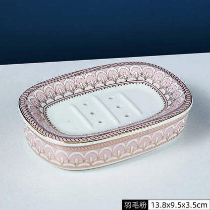 Luxury Ceramic Soap Dish with Irregular Stripes and Perforated Drainage – Household Bathroom Accessory with Washstand Gargle Cup