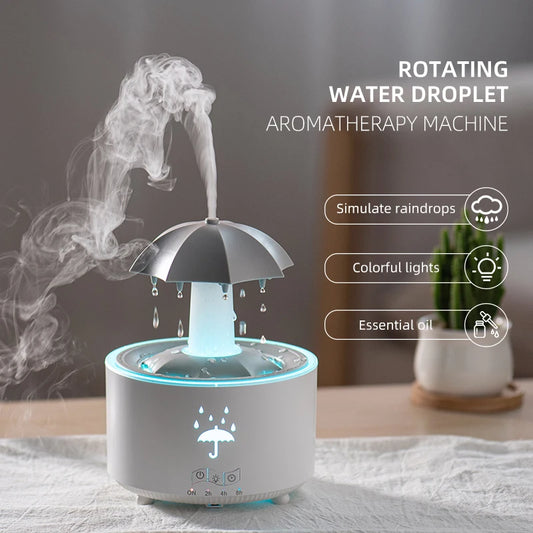 Cloud Rain Aroma Diffuser with Humidifier, Raindrop Design, Remote-Controlled Night Light, Desktop Water Fountain with Soothing Water Drop Sounds for Home Use