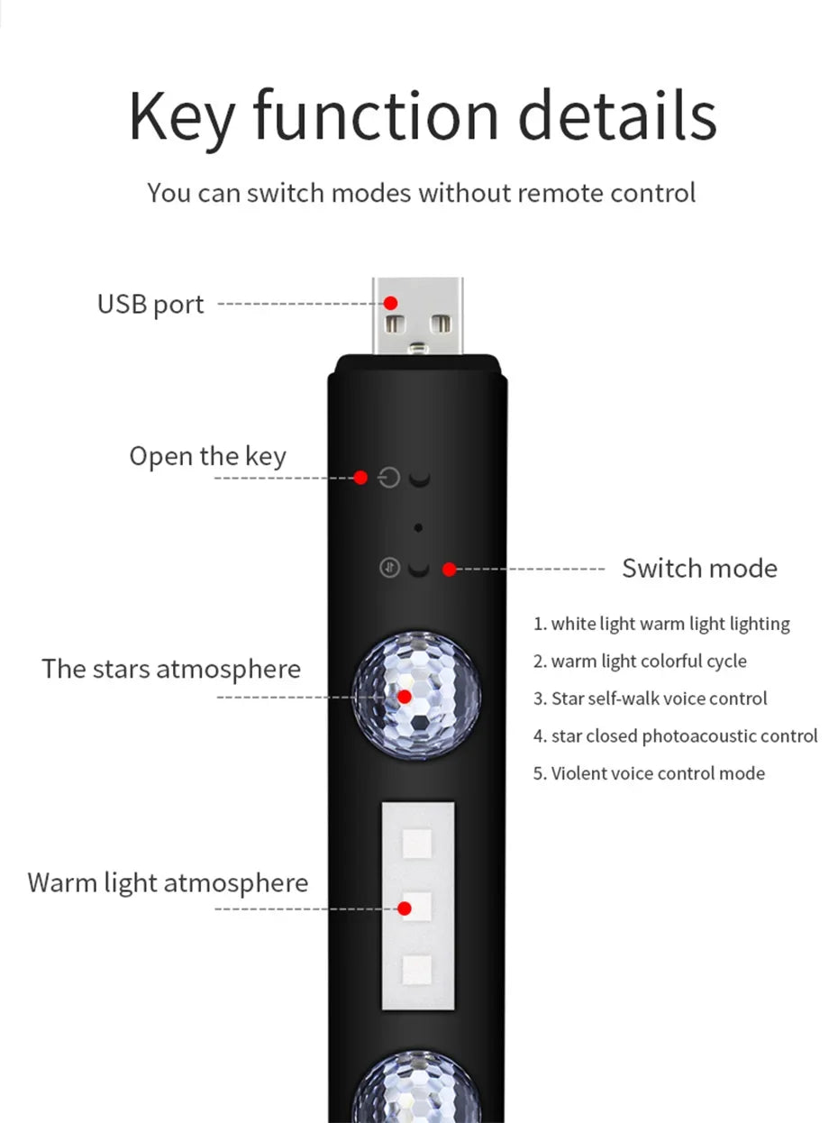 BLALION Wireless RGB LED Car Ambient Light – USB Rechargeable Star Projector with Voice Control for Interior &amp; Party Decoration
