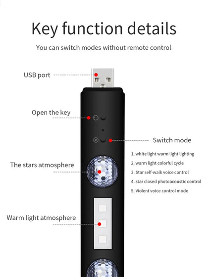 BLALION Wireless RGB LED Car Ambient Light – USB Rechargeable Star Projector with Voice Control for Interior &amp; Party Decoration