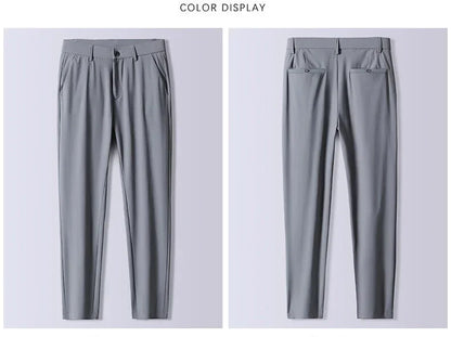 Men's Summer Lightweight Stretch Suit Pants – Slim Fit Korean Style Business Casual Trousers with Elastic Waist