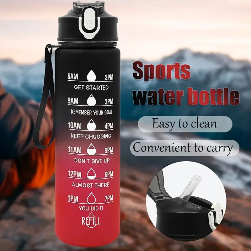 Time-Marked Sports Water Bottle with Straw and Leak-Proof Flip Lock – Portable Hydration Bottle for Outdoor Activities