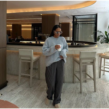 Women's Cozy Mohair Striped Knit Sweater – Warm O-Neck Pullover with Full Sleeves, Autumn 2025 Fashion