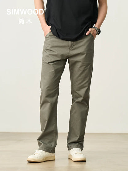 SIMWOOD 2025 Spring-Summer Men's Loose Straight Chinos – 100% Cotton, 320gsm, Smart Casual Lightweight Trousers