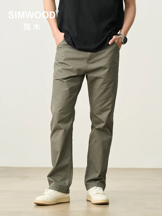 SIMWOOD 2025 Spring-Summer Men's Loose Straight Chinos – 100% Cotton, 320gsm, Smart Casual Lightweight Trousers