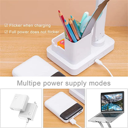 Foldable LED Table Lamp with Touch Dimming, USB Charging, Clock, Temperature Display &amp; Night Light – Ideal for Study &amp; Reading