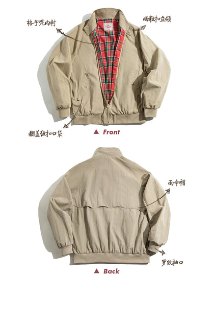 Maden Vintage Stand-Up Collar Jacket – Workwear Baseball Style Coat for Women &amp; Unisex, Spring/Autumn