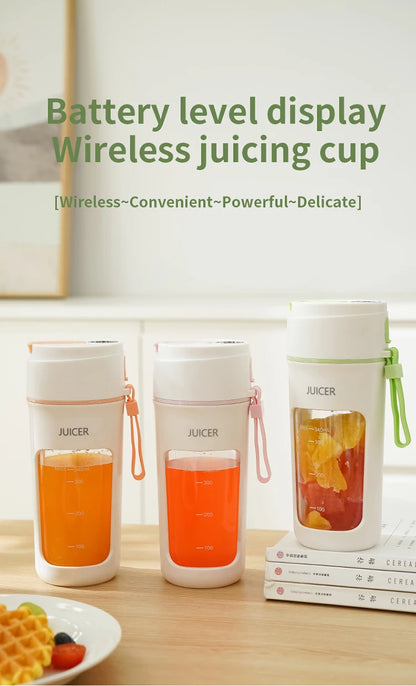 Mini Portable Electric Juicer Blender – Multifunctional Fruit Extractor with 6 Blades and 1200mAh Battery for Smoothies and Mixing