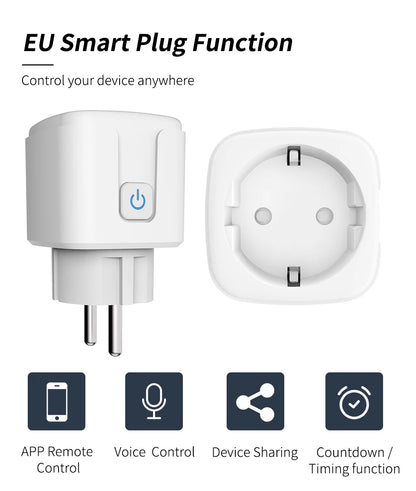 Tuya 16A/20A EU WiFi Smart Plug – Voice Control, Power Monitoring &amp; Timer Function – Works with Alexa &amp; Google Assistant
