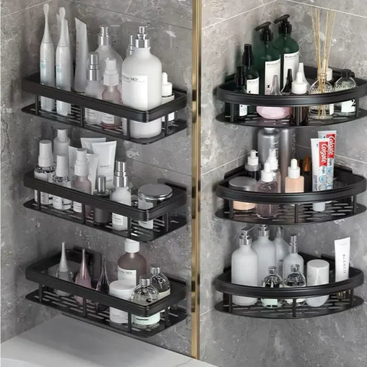 No-Drill Bathroom Corner Shelf – Wall-Mounted Shower Organizer Rack for Toiletries & Essentials