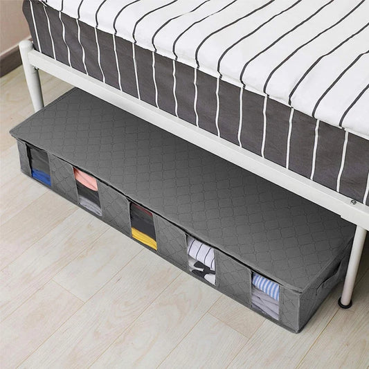 Foldable Underbed Storage Organizer with Large Adjustable Compartments for Clothes, Shoes, Blankets, and Toys