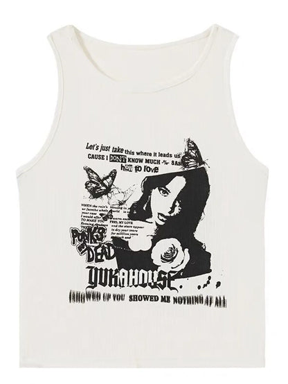Y2K-Inspired Grunge Ribbed Knit Crop Tank Top for Women – Sleeveless, Sexy Streetwear Aesthetic from the 2000s