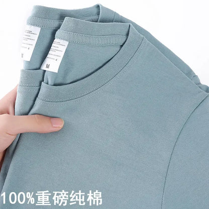 100% Cotton Unisex T-Shirt – Solid Color O-Neck Short Sleeve Tee, Korean Loose Fit (M–4XL)