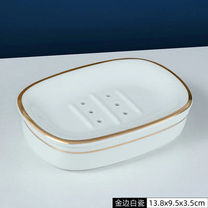 Luxury Ceramic Soap Dish with Irregular Stripes and Perforated Drainage – Household Bathroom Accessory with Washstand Gargle Cup