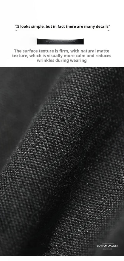 Men’s Heavyweight Vintage “IKE” Zip-Up Jacket – Black Cotton Coat with Collar, Casual Outdoor / Mountain Style for Spring & Fall