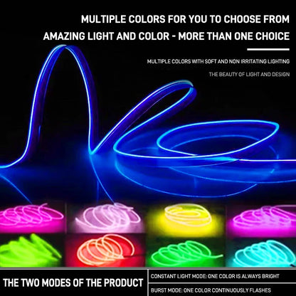 1M/3M/5M Flexible EL Neon Strip Light for Car Interior Decoration USB-Powered Ambient and Party LED Lighting for DIY Auto Styling &nbsp;