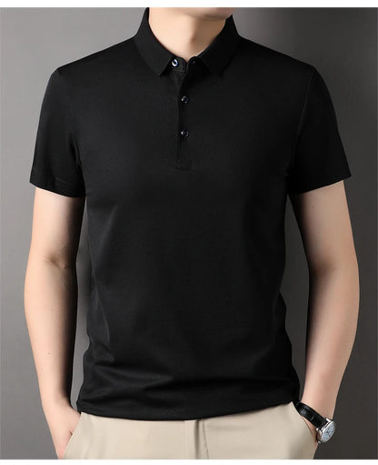 Premium Men's Polo Shirt – Luxury Summer Short Sleeve Casual Top Made with 4.7% Mulberry Silk – Plain Design, Elegant and Stylish &nbsp;