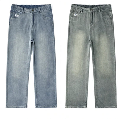 Vintage Men’s Baggy Jeans – Korean Style Starry Sky Fabric, Straight Fit Casual Denim Trousers, High Street Personalized Pants